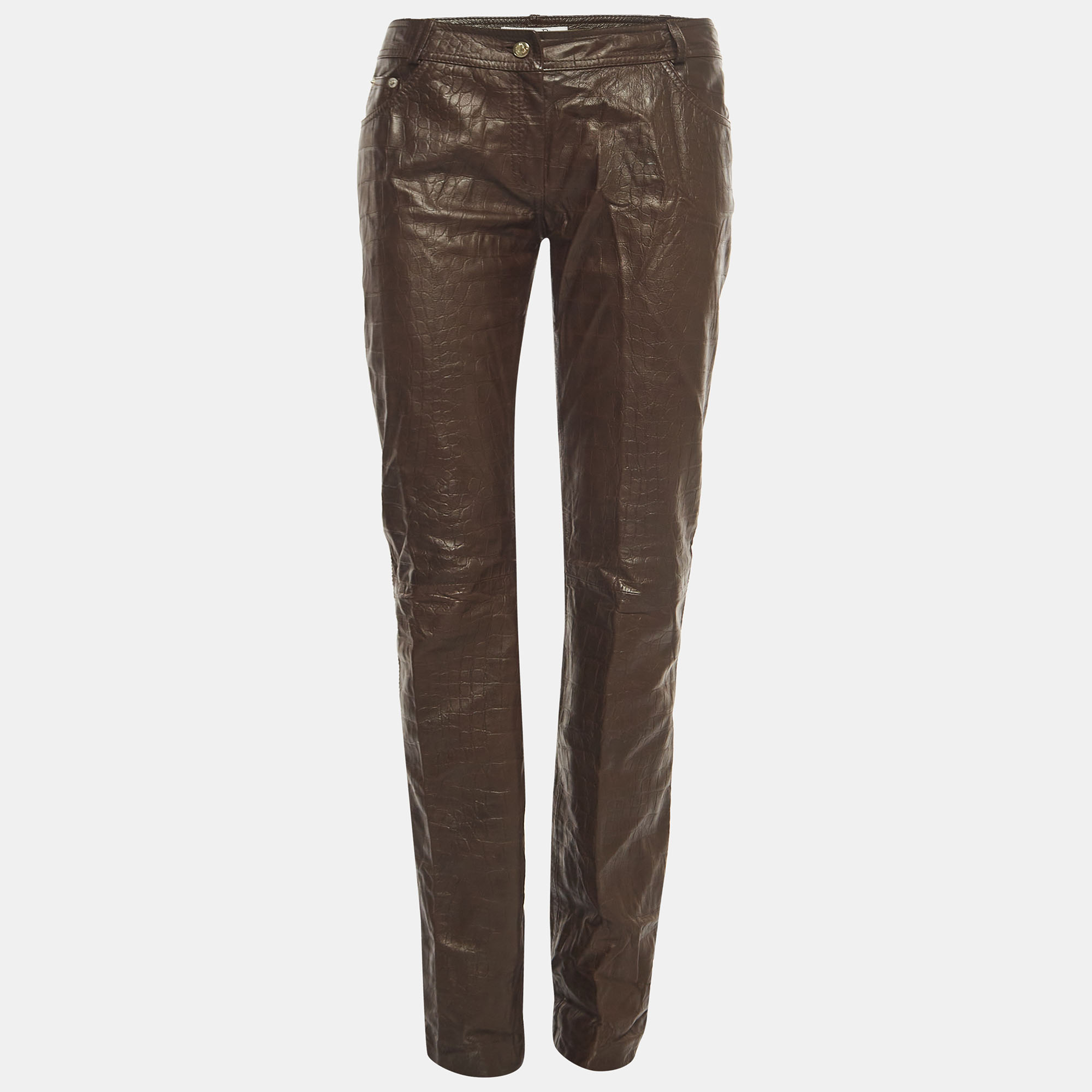 

Christian Dior Boutique Brown Textured Leather Straight Leg Pants