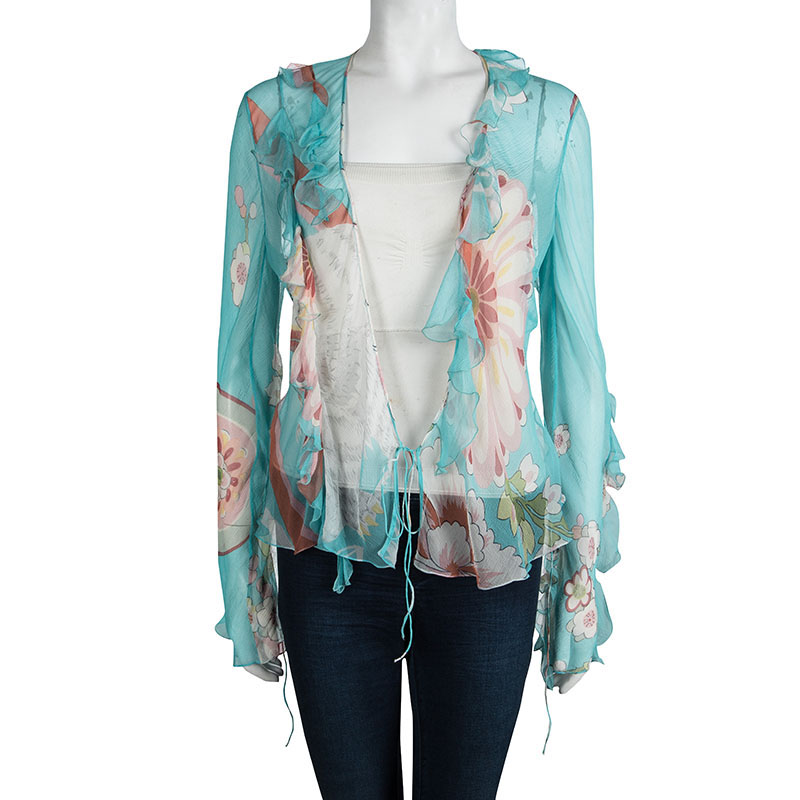 

Dior Multicolor Floral Printed Long Sleeve Sheer Chiffon Blouse