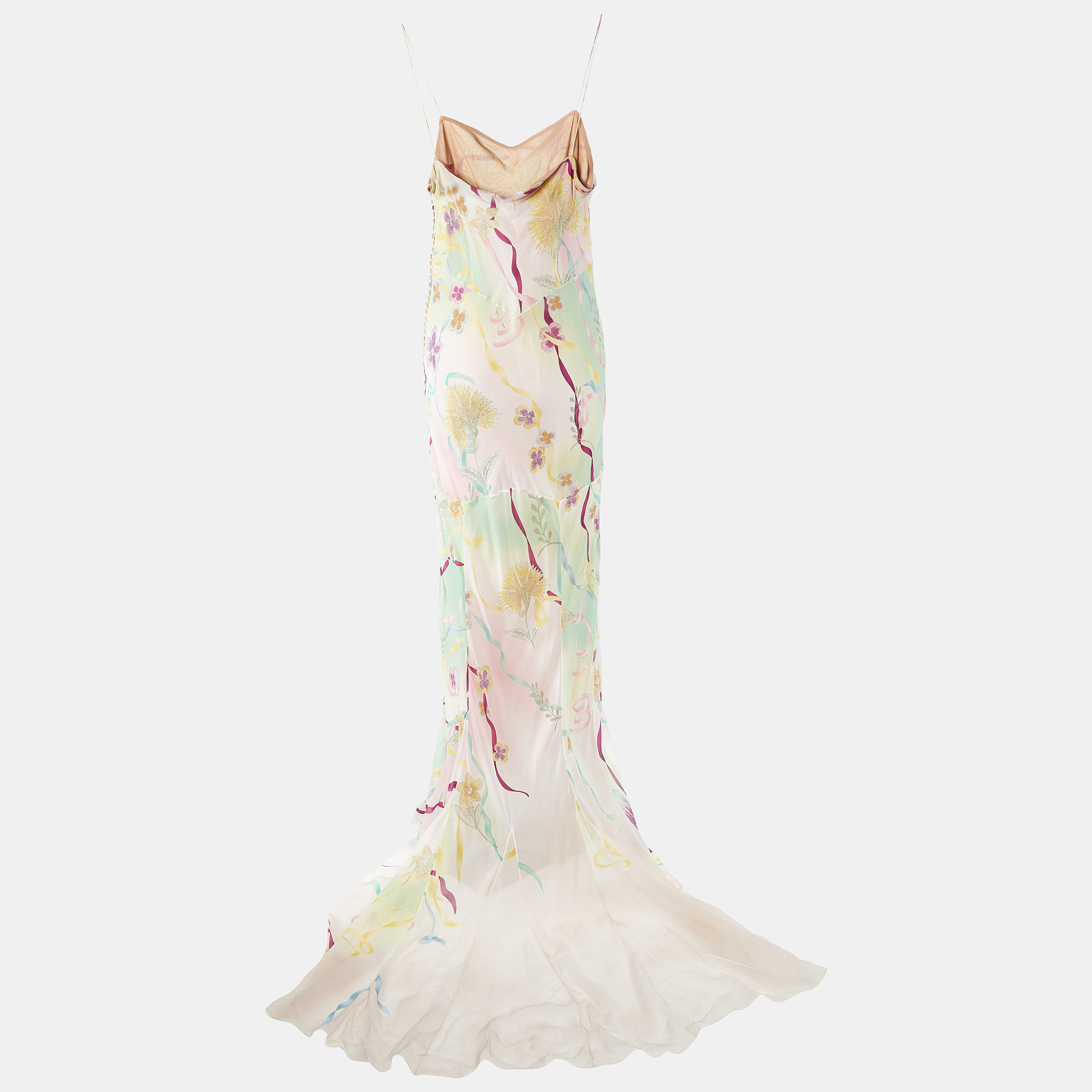 

Dior Vintage Green/Pink Floral Print Silk Maxi Dress