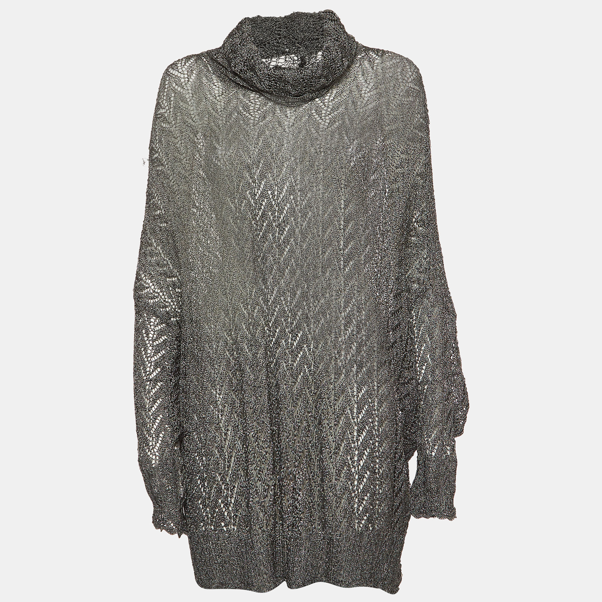 Pre-owned Dior Christian  Boutique Grey Crochet Knit Snug Hood Neck Mini Dress S