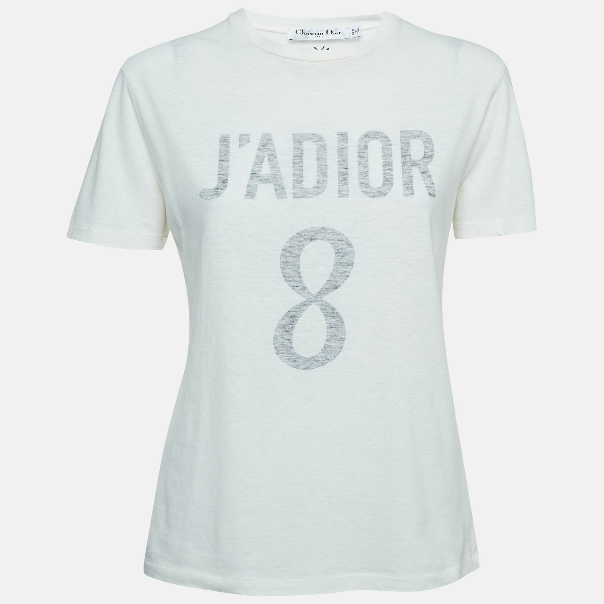 Dior White Printed Cotton and Linen Crew Neck T-Shirt S