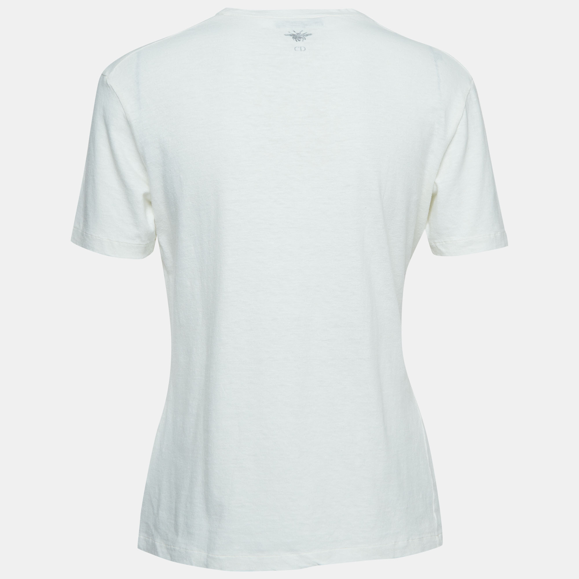 

Dior White Printed Cotton and Linen Crew Neck T-Shirt
