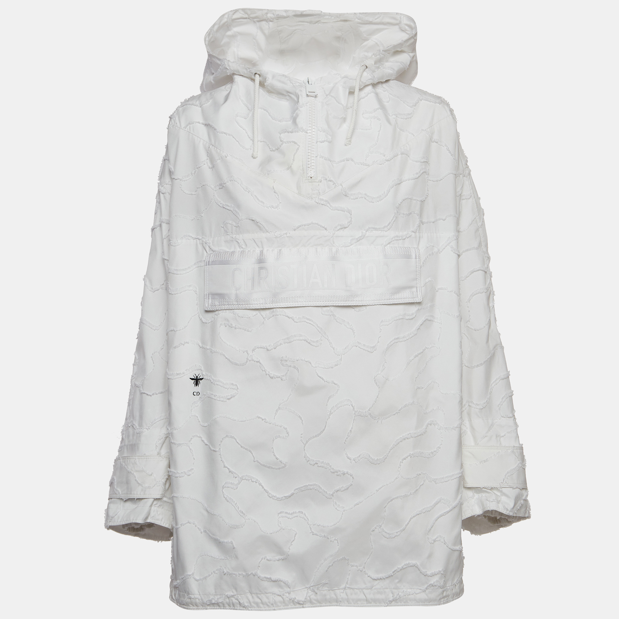 Pre-owned Dior White Synthetic Technical Taffeta Hooded Anorak Jacket S