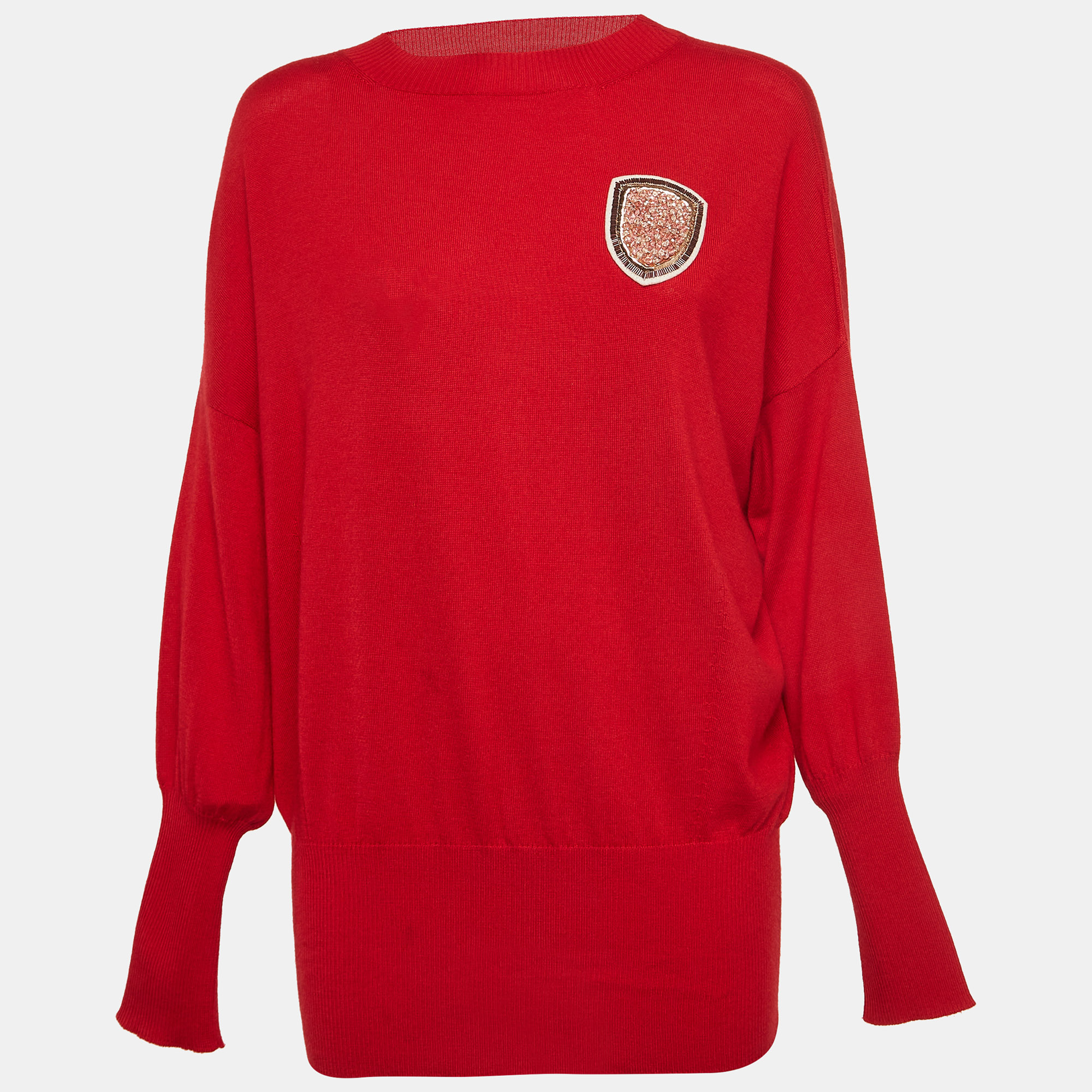 

Dior Red Wool and Cashmere Crystal Applique Knit Crew Neck Jumper