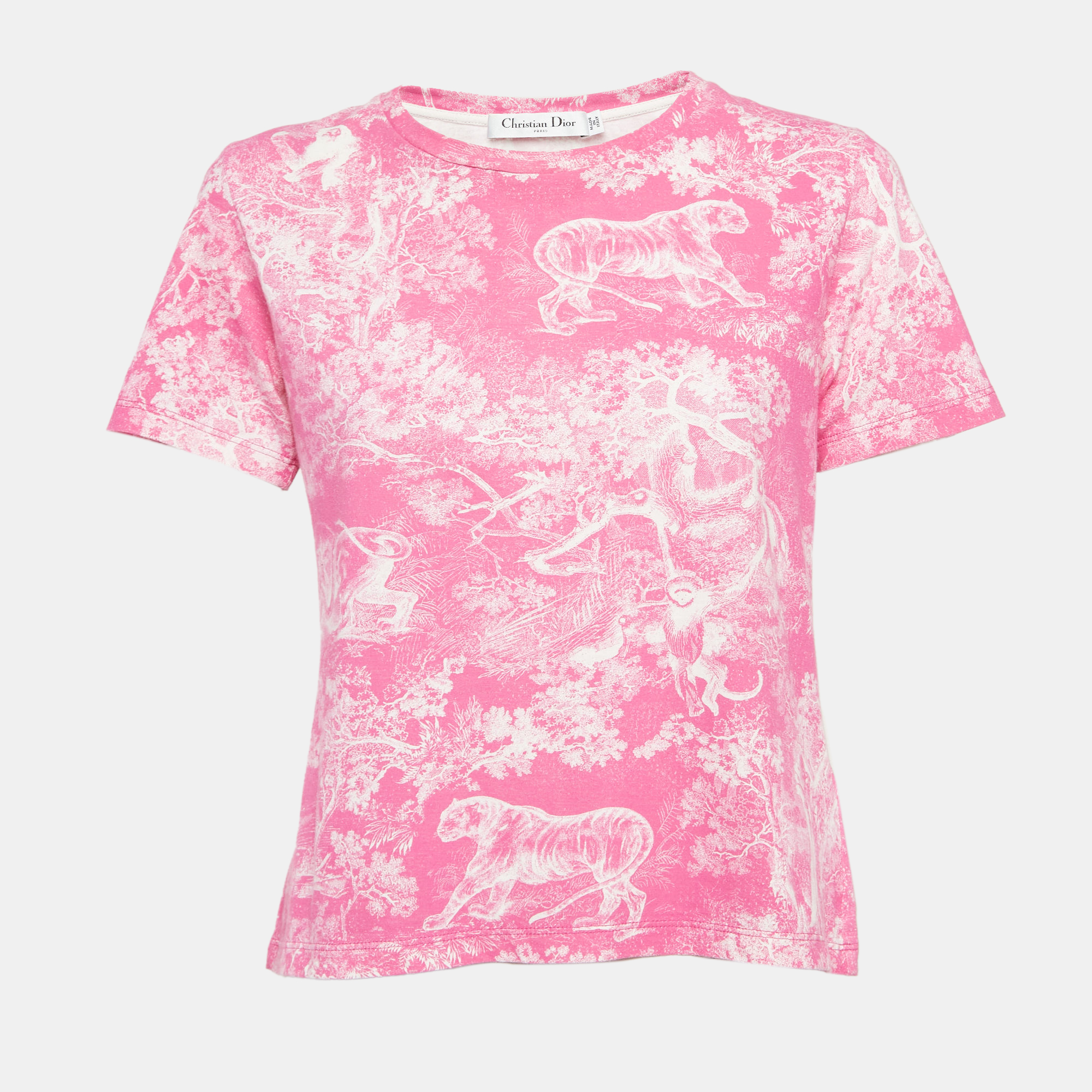 Pre Owned Christian Dior Pink Toile de Jouy Reverse Cotton and Linen Jersey T-Shirt M