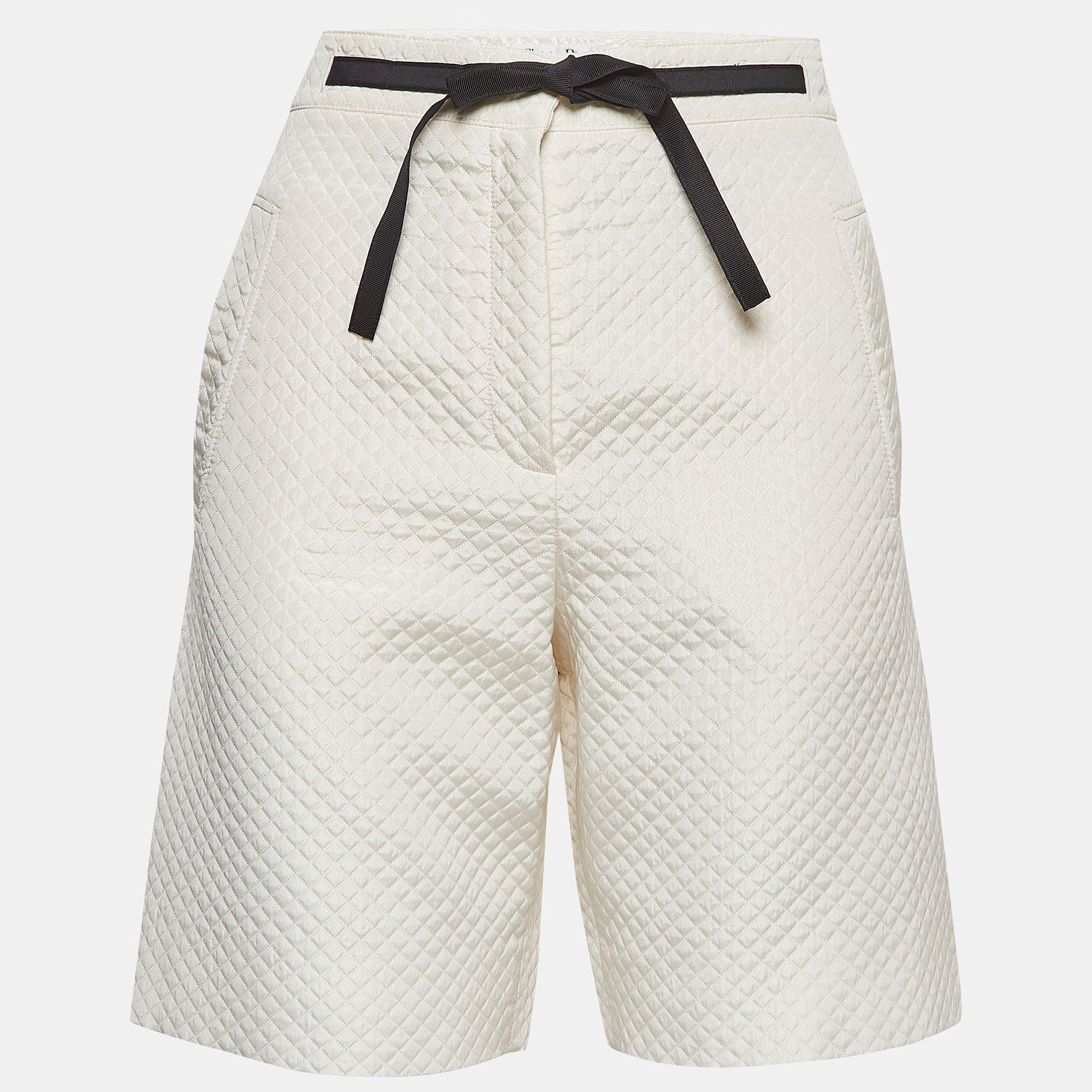 Pre-owned Dior Christian  White Silk Blend Diamond Quilted Bermuda Shorts M