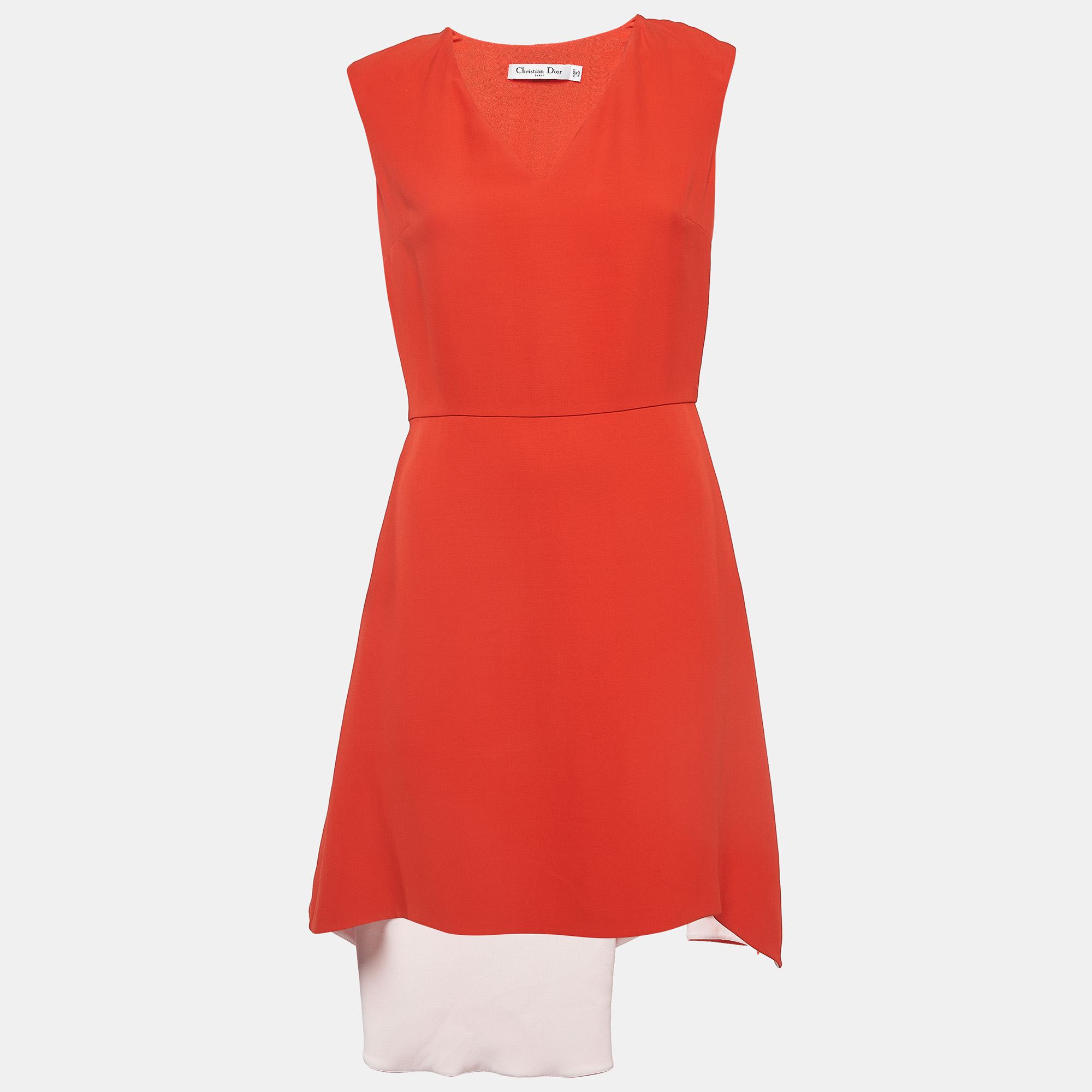 Pre-owned Dior Christian  Orange Silk Blend Sleeveless Asymmetric Dress M