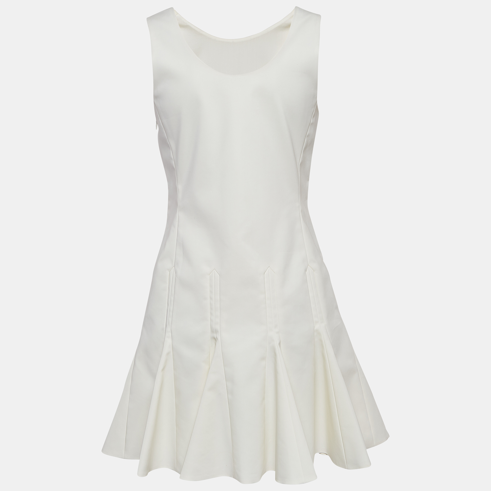 Pre-owned Dior Christian  White Cotton Blend Sleeveless Flounce Mini Dress M
