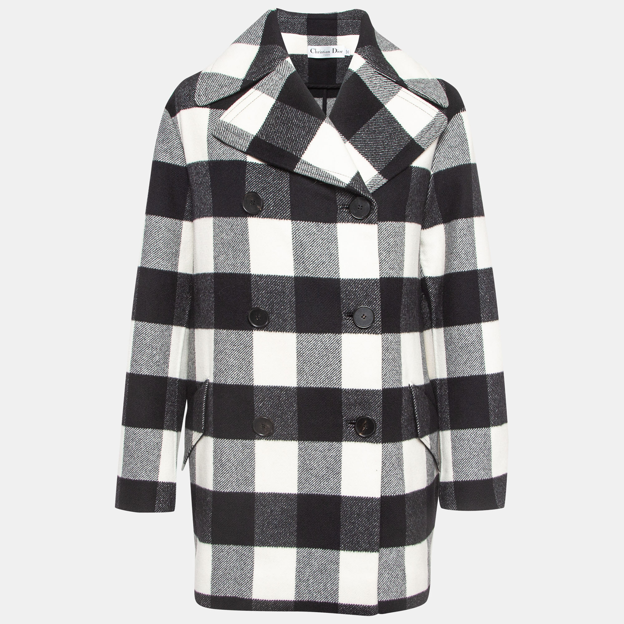 

Dior Black/White Gingham Wool Double Breasted Coat