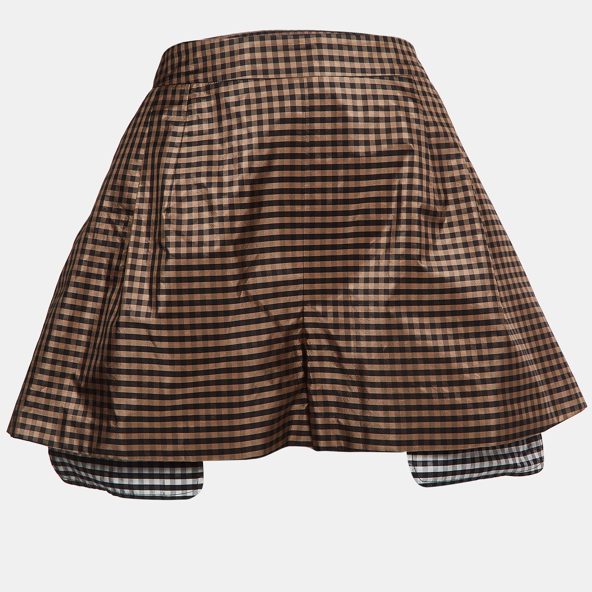 Pre-owned Dior Brown Vichy Print Silk High Waist Shorts M