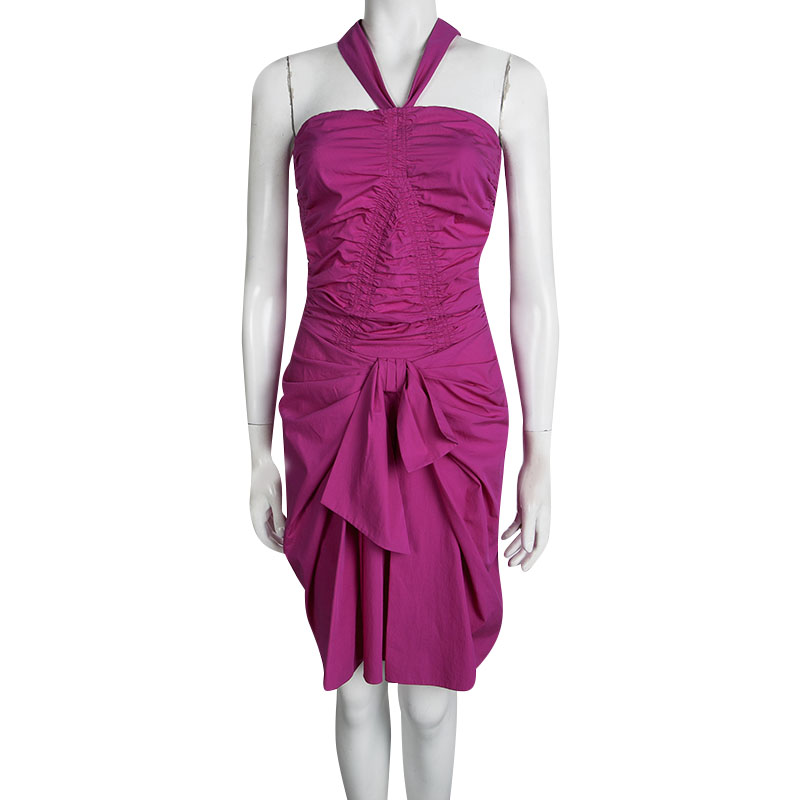 

Dior Pink Cotton Ruched Bow Detail Halter Dress