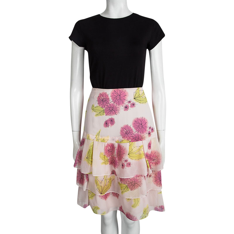 

Dior Multicolor Floral Printed Silk Tiered Mini Skirt