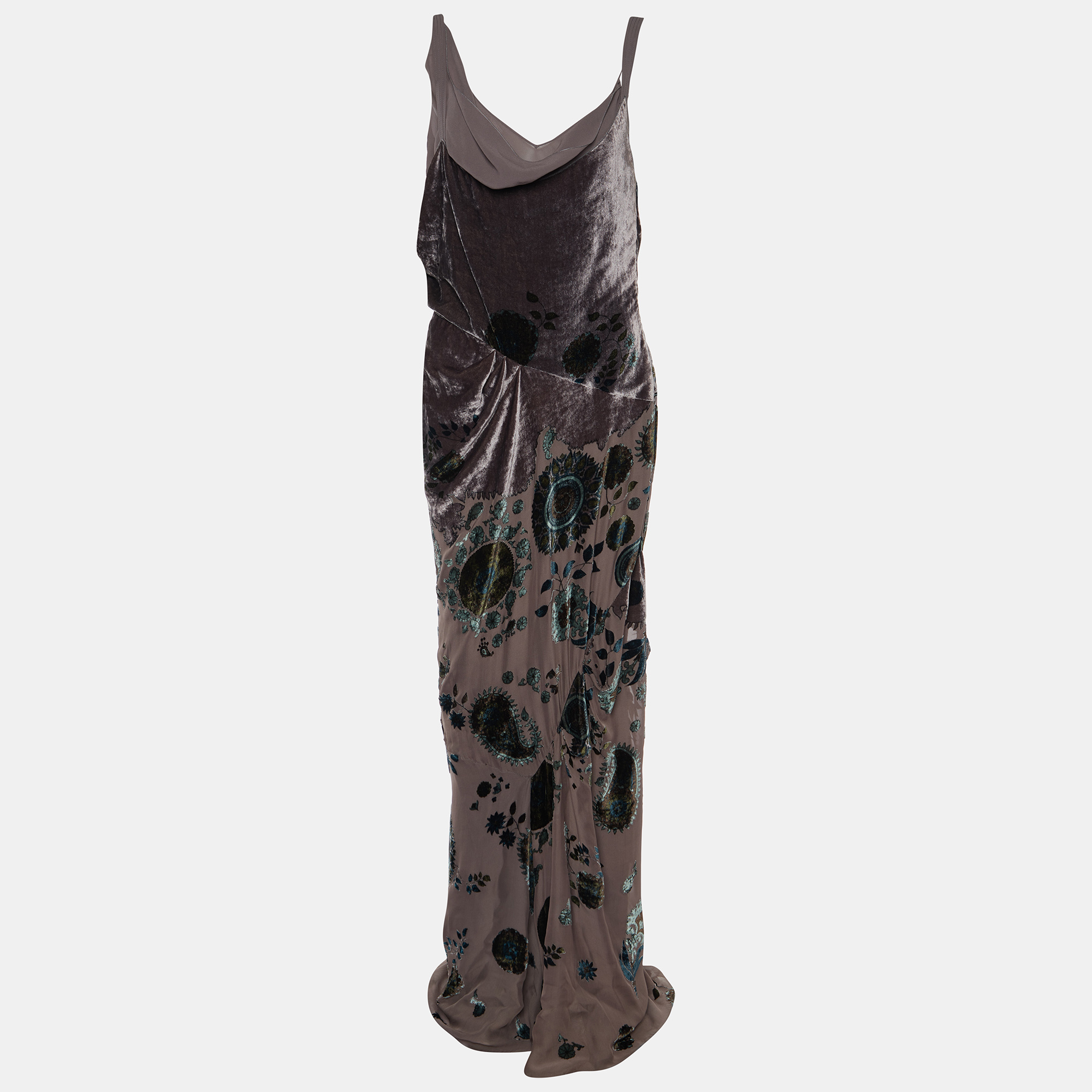 

Dior Boutique Vintage Taupe Floral Devore Velvet Draped Dress L, Pink