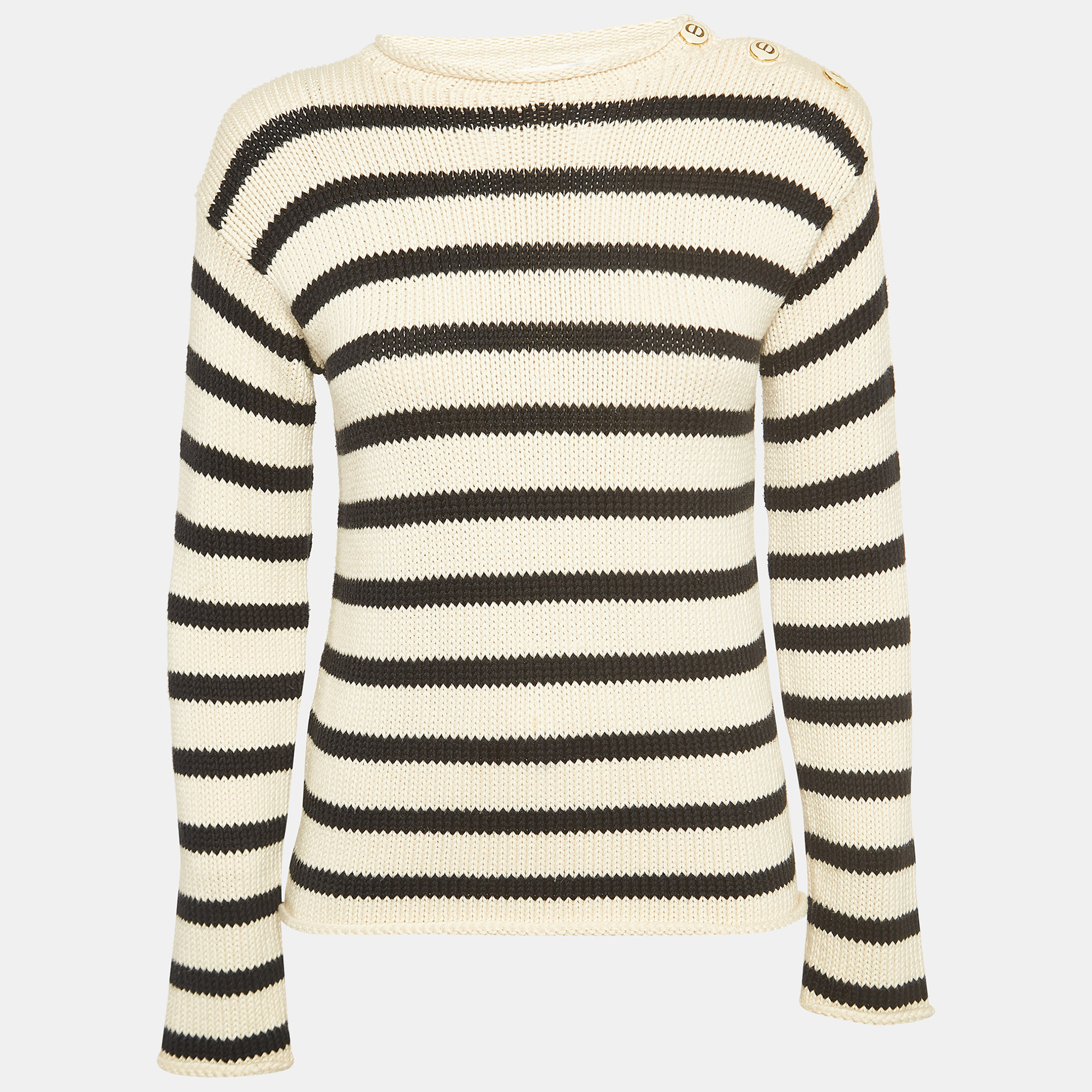 

Christian Dior Black/White Stripe Rib Knit Crew Neck Sweater S