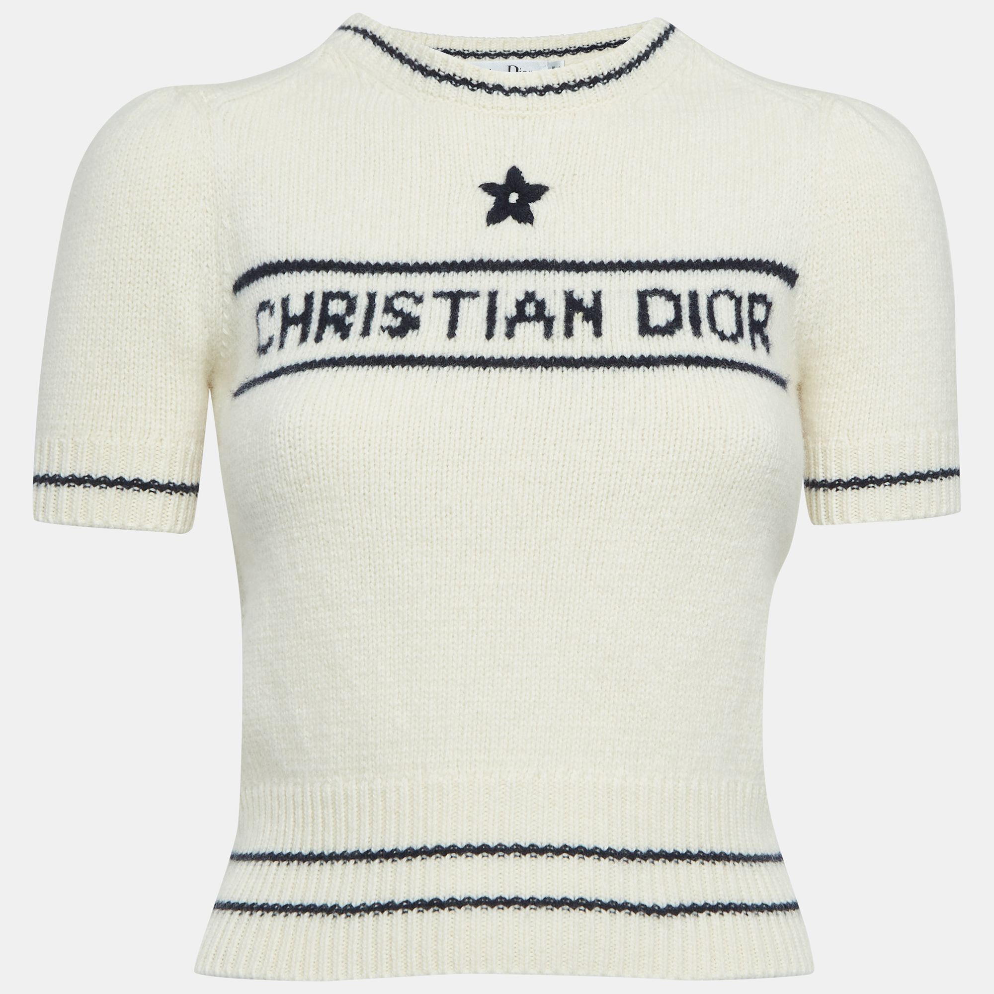 

Dior Ecru White Logo Intarsia Wool Sweater Top