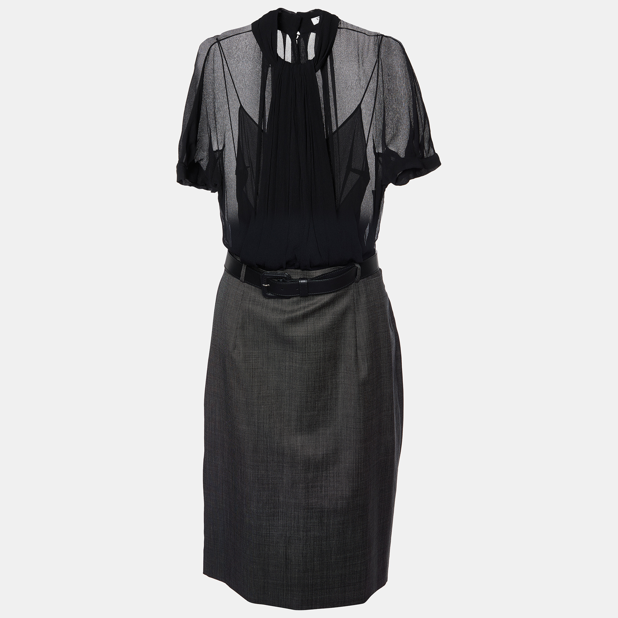 Pre-owned Dior Black Wool & Silk Belted Midi Dress M