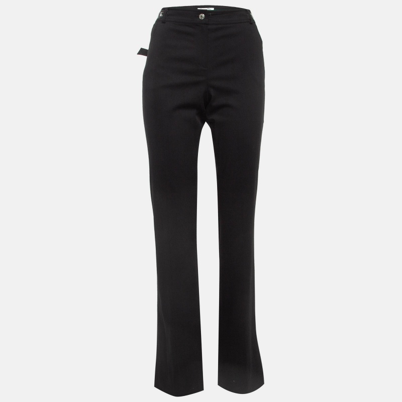 Pre-owned Dior Christian  Boutique Black Studded Belt Gabardine Trousers L