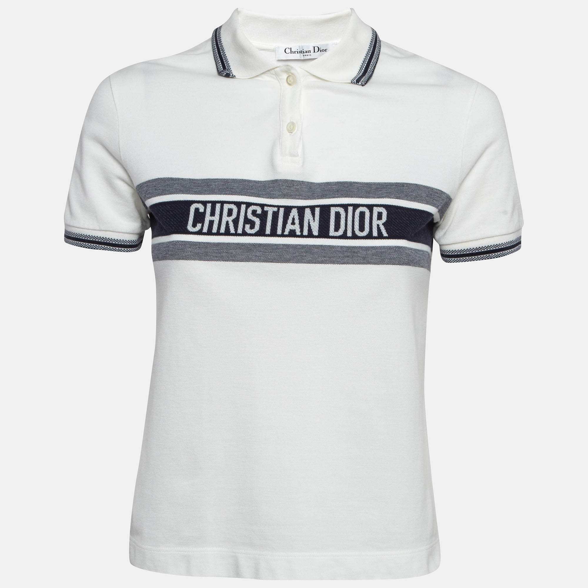 

Christian Dior White/Blue Logo Jersey Polo T-Shirt XS