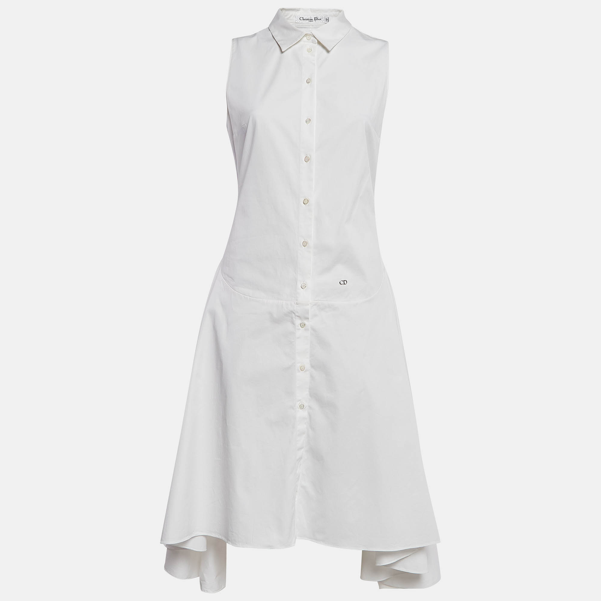 

Christian Dior White Cotton Buttoned Front Flared Short Dress M