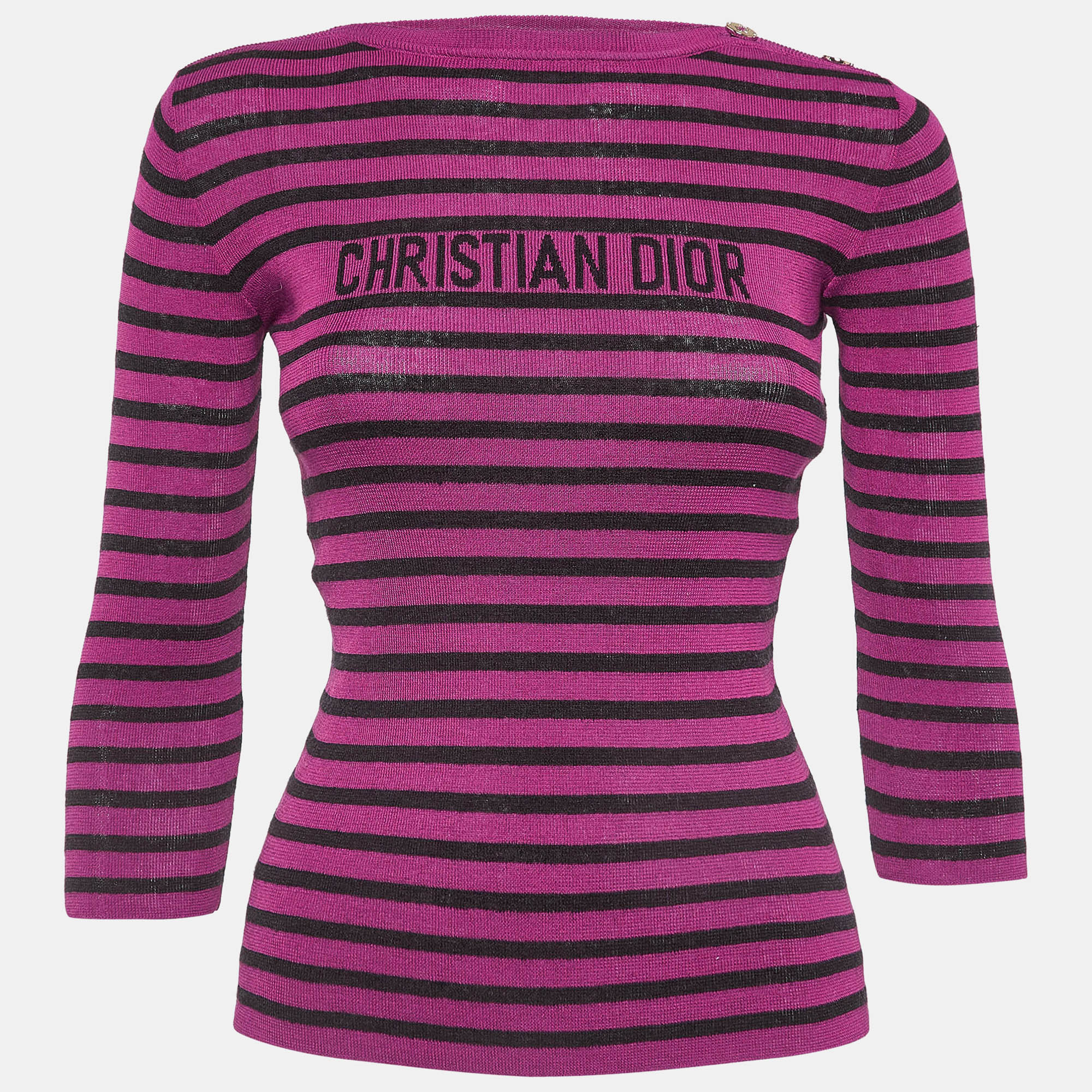 Pre-owned Dior Christian  Pink Striped Rib Knit Top S