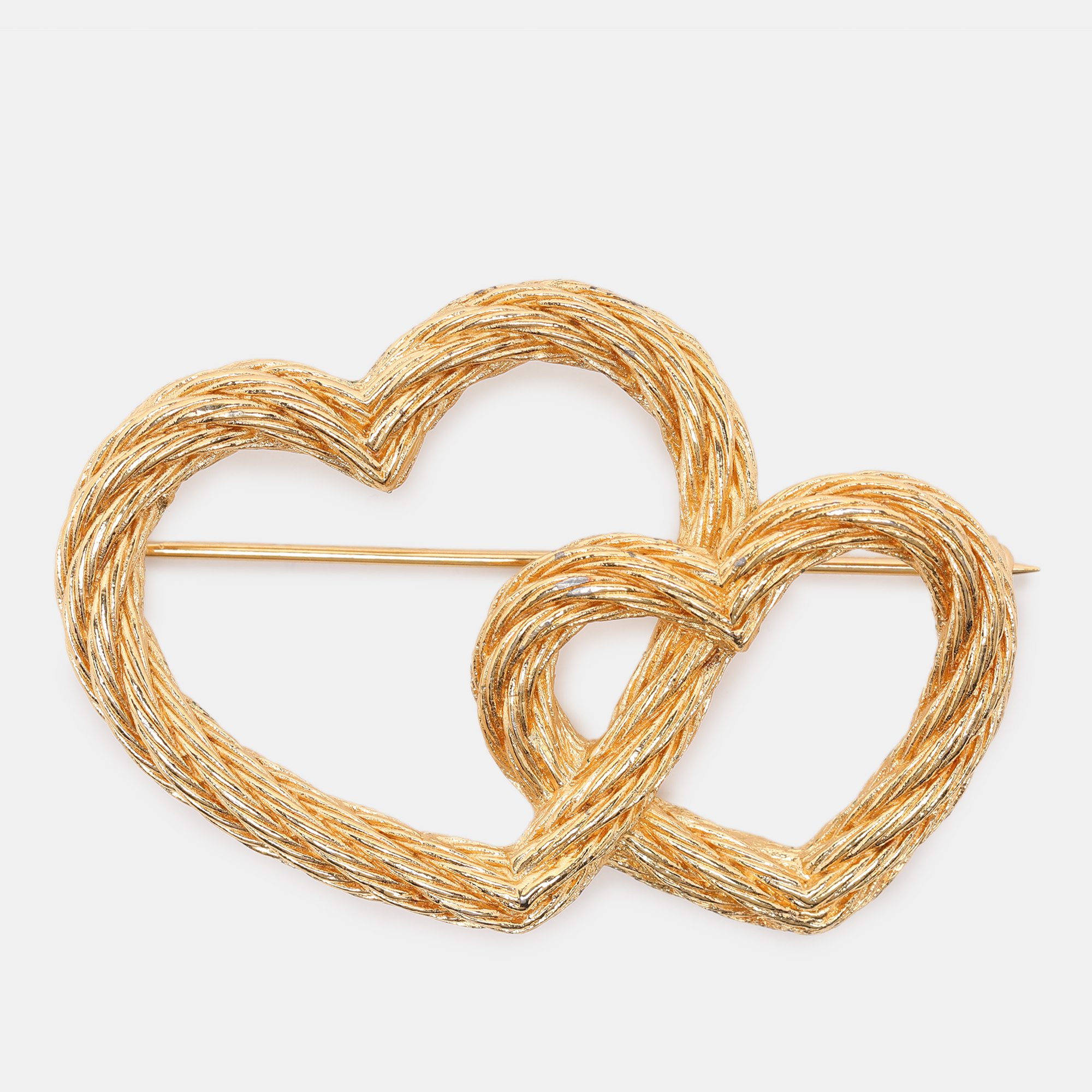 

Dior Gold Tone Metal Double Heart Brooch