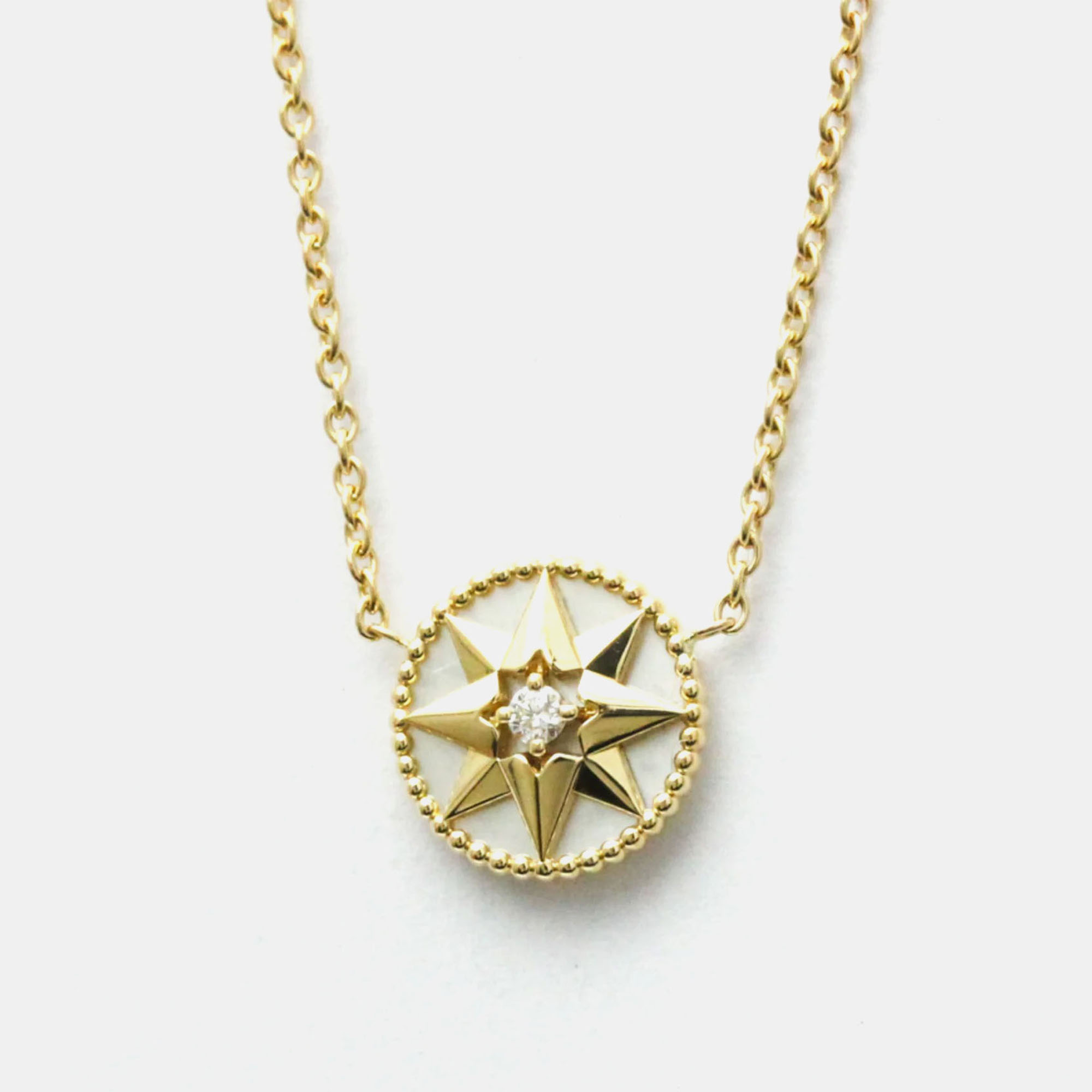 Pre-owned Dior Christian Rose Des Vents Yellow Gold 18k Diamond Mother Of Pearl Pendant Necklace Gold