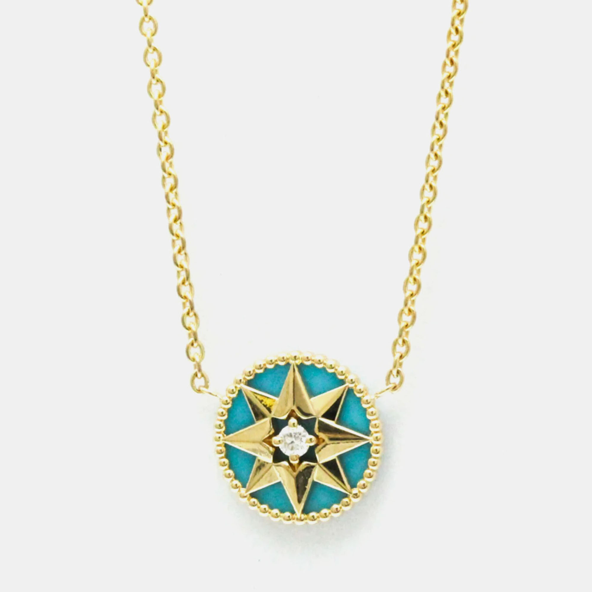 

Christian Dior Rose Des Vents Turquoise Diamond 18K Yellow Gold Necklace