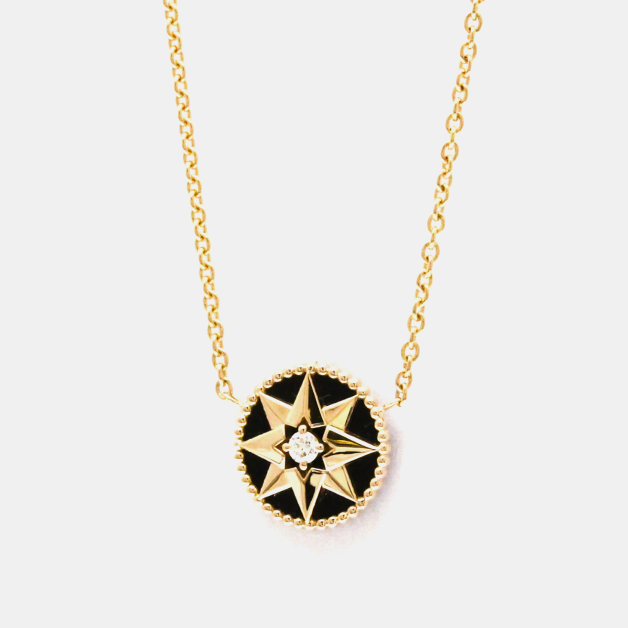 

Christian Dior Rose Des Vents Necklace Pink Gold 18K Diamond Onyx Pendant