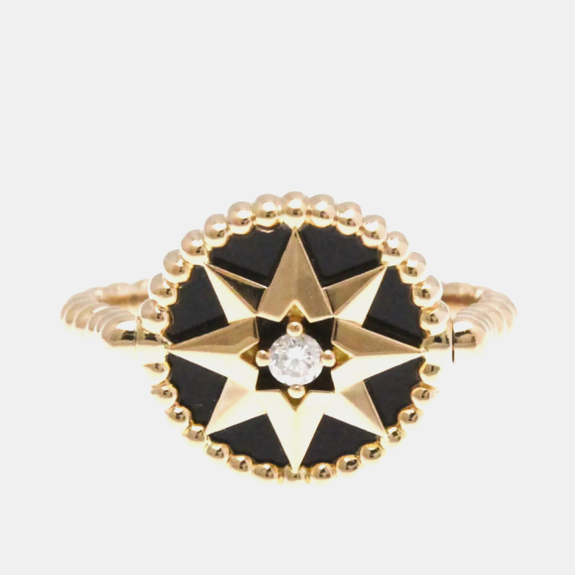 

Christian Dior Rose Des Vents Ring Pink Gold 18K Fashion Onyx Band Ring Pink Gold