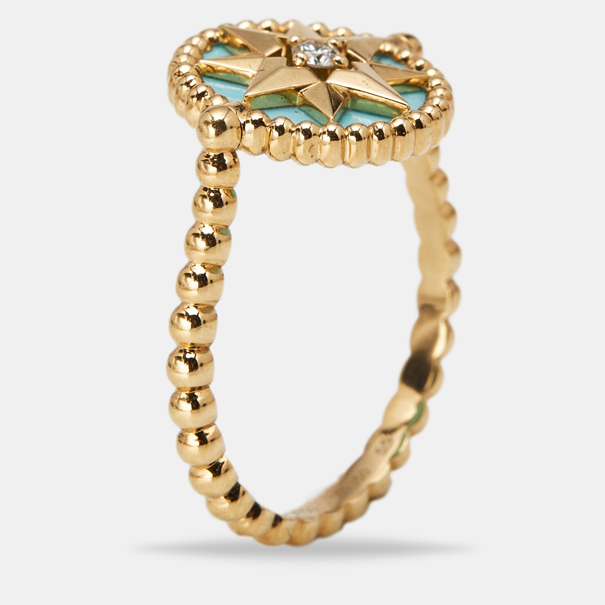 

Dior XS Rose Des Vents Diamond Turquoise 18K Yellow Gold Ring Size
