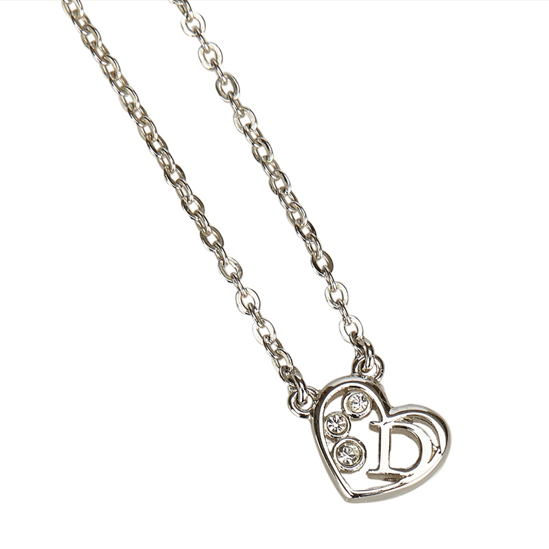 

Dior Silver Rhinestone Studded Heart Pendant Necklace