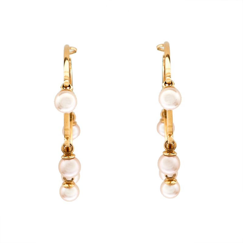 

Dior Cultured Pearl 18k Rose Gold Hoop Earrings