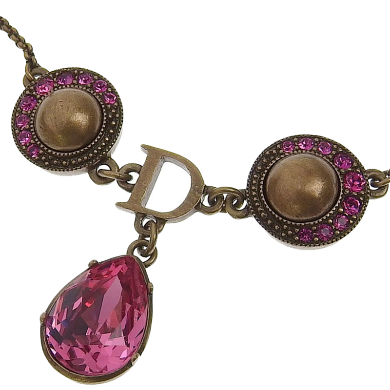 

Dior Bronze Metal Pink Stone Charm Bracelet, Brown