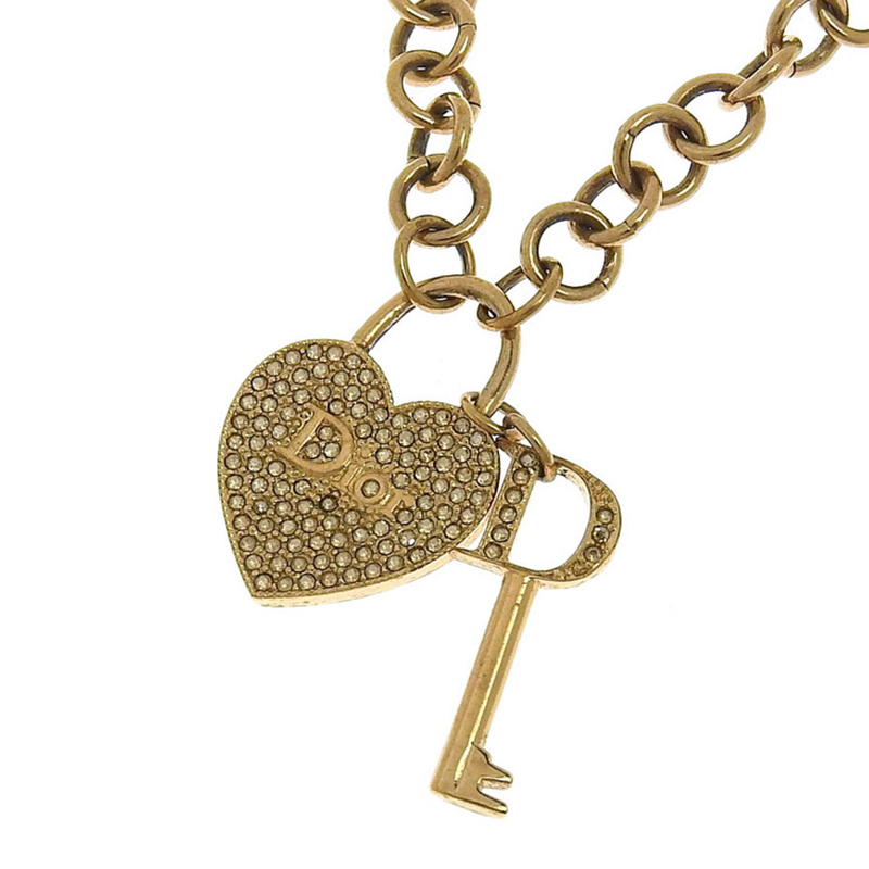 

Dior Rhinestone Gold Tone Metal Heart Pendant Necklace