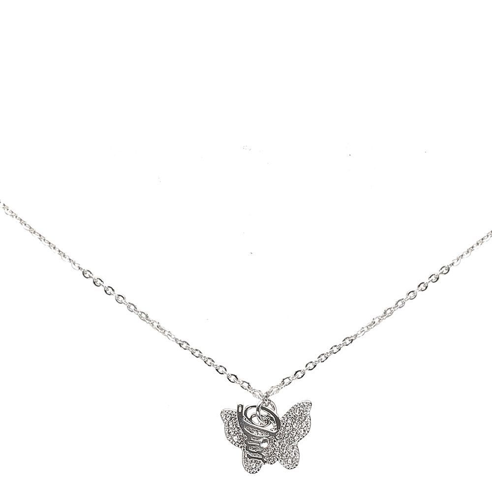 

Dior Butterfly Logo Pendant Necklace, Silver