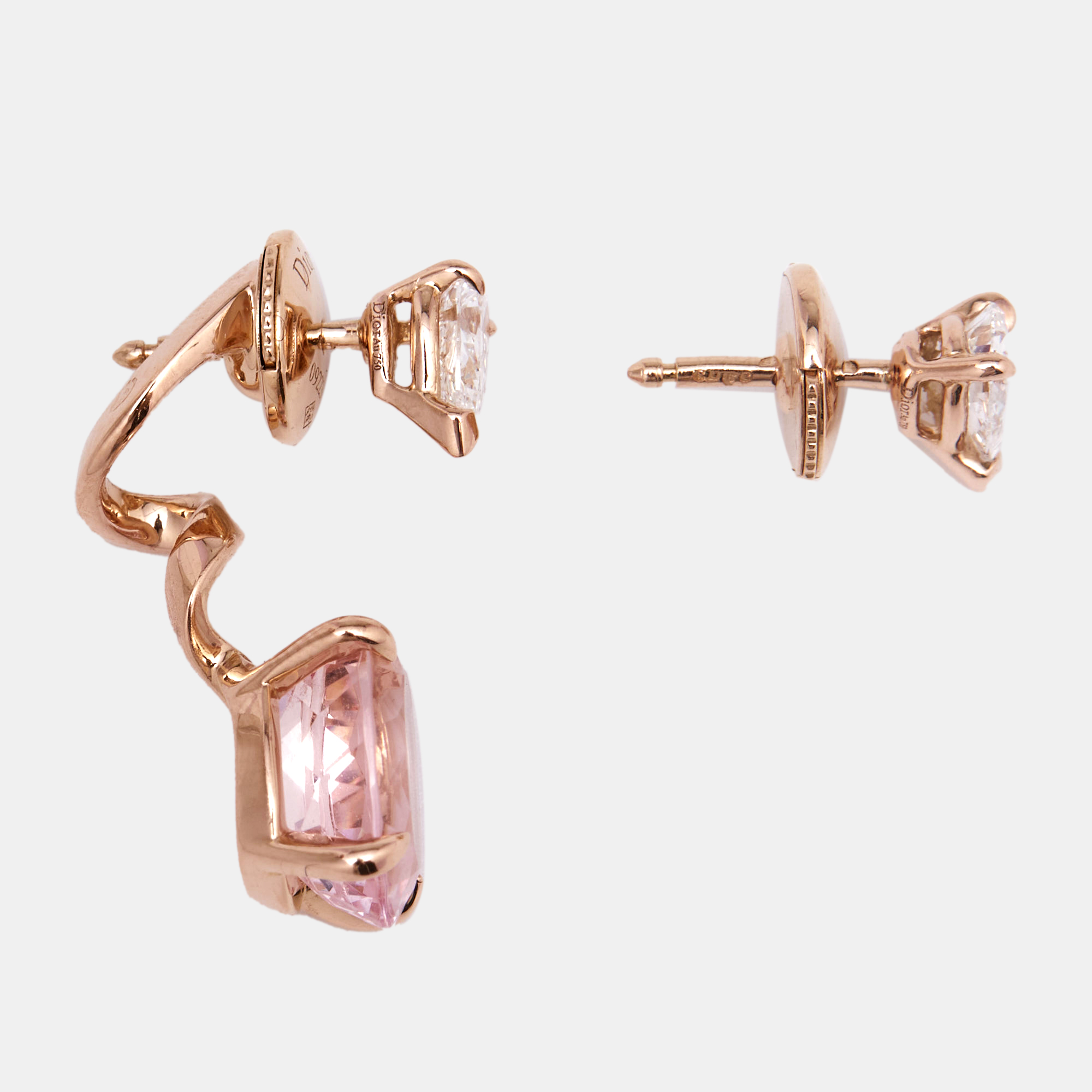 

Dior Diorama Précieuse Diamond Morganite 18K Rose Gold Asymmetric Earrings