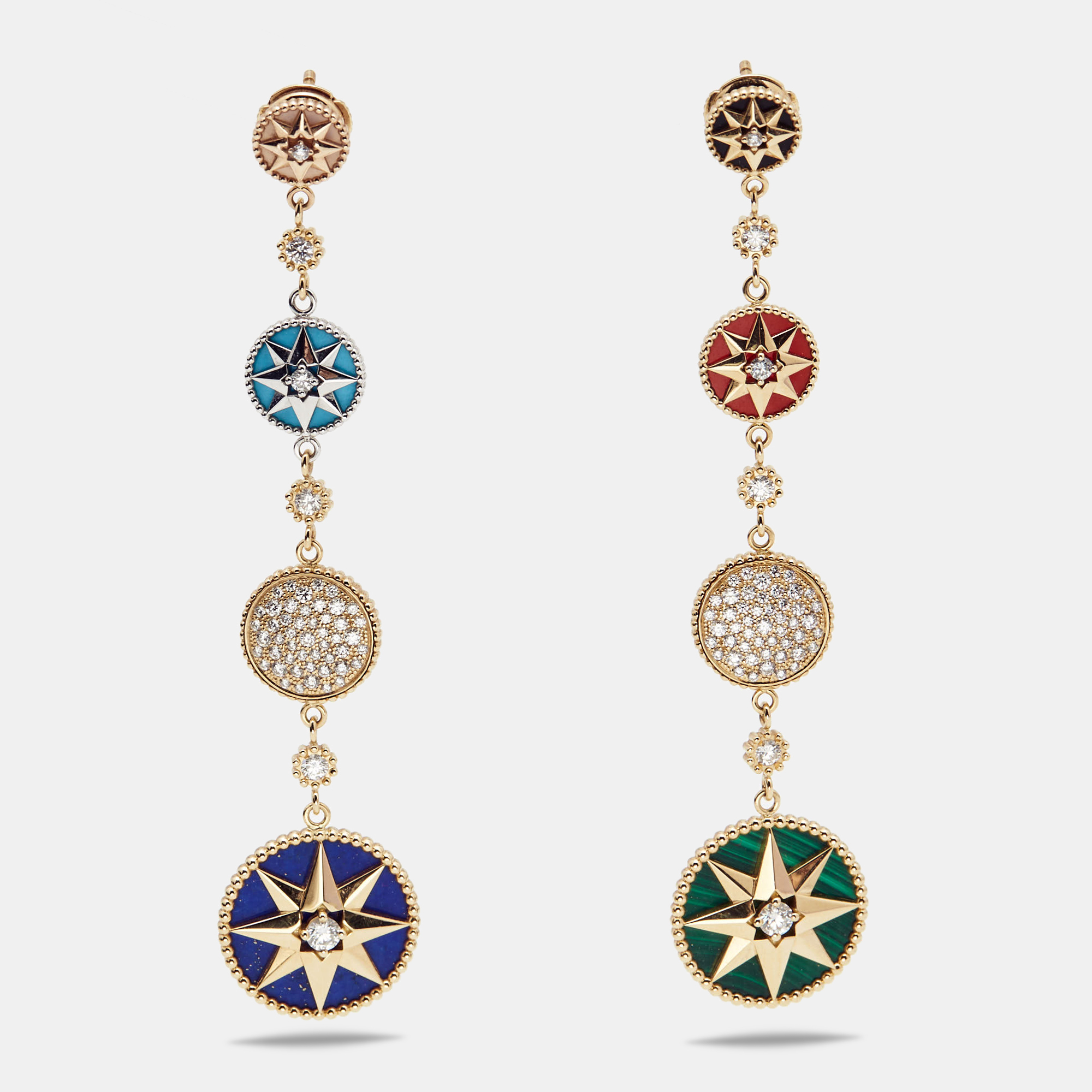 Dior Rose Des Vents Multi Gemstone 18k Two Tone Gold Earrings