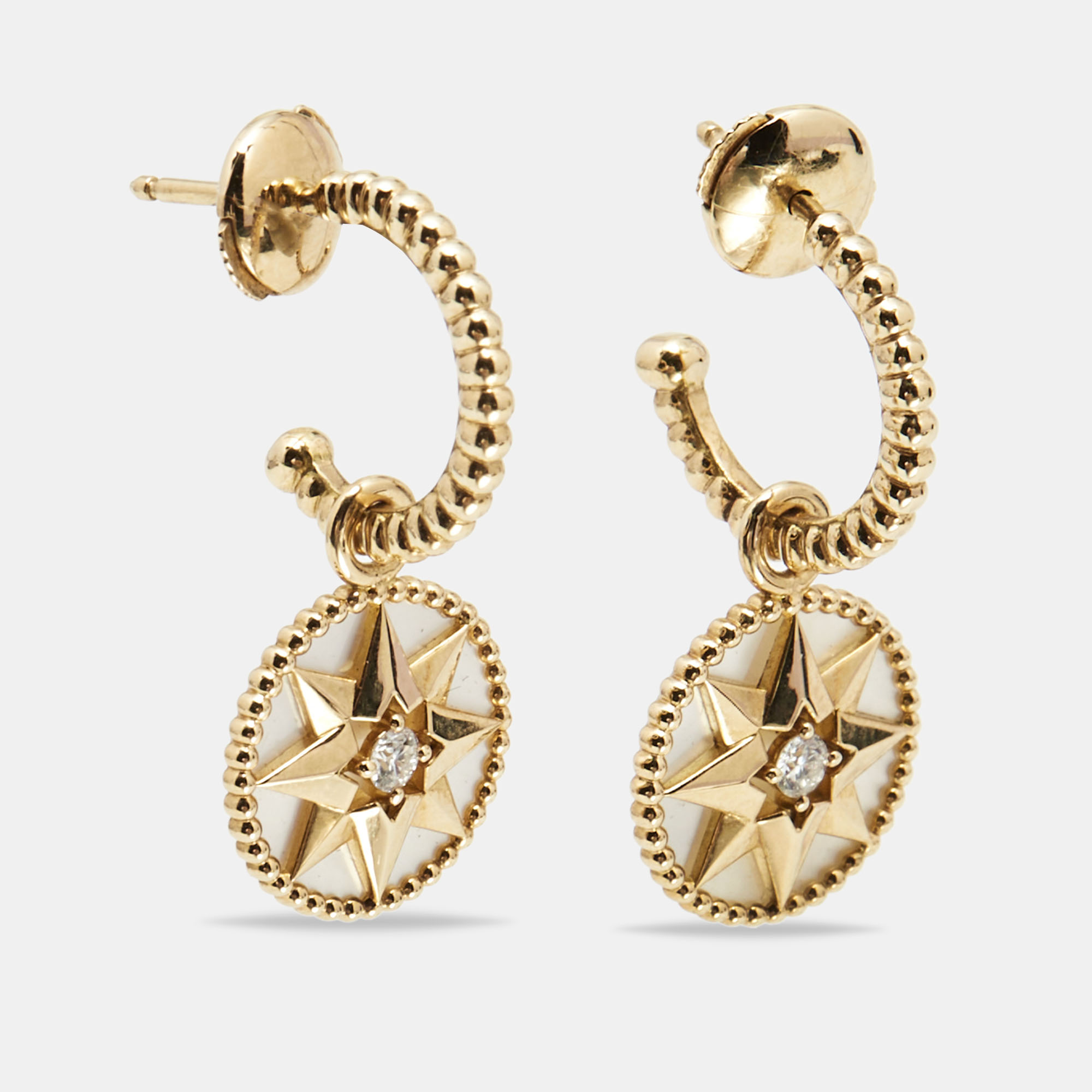 

Dior Rose Des Vents Mother of Pearl Diamond 18k Yellow Gold Earrings