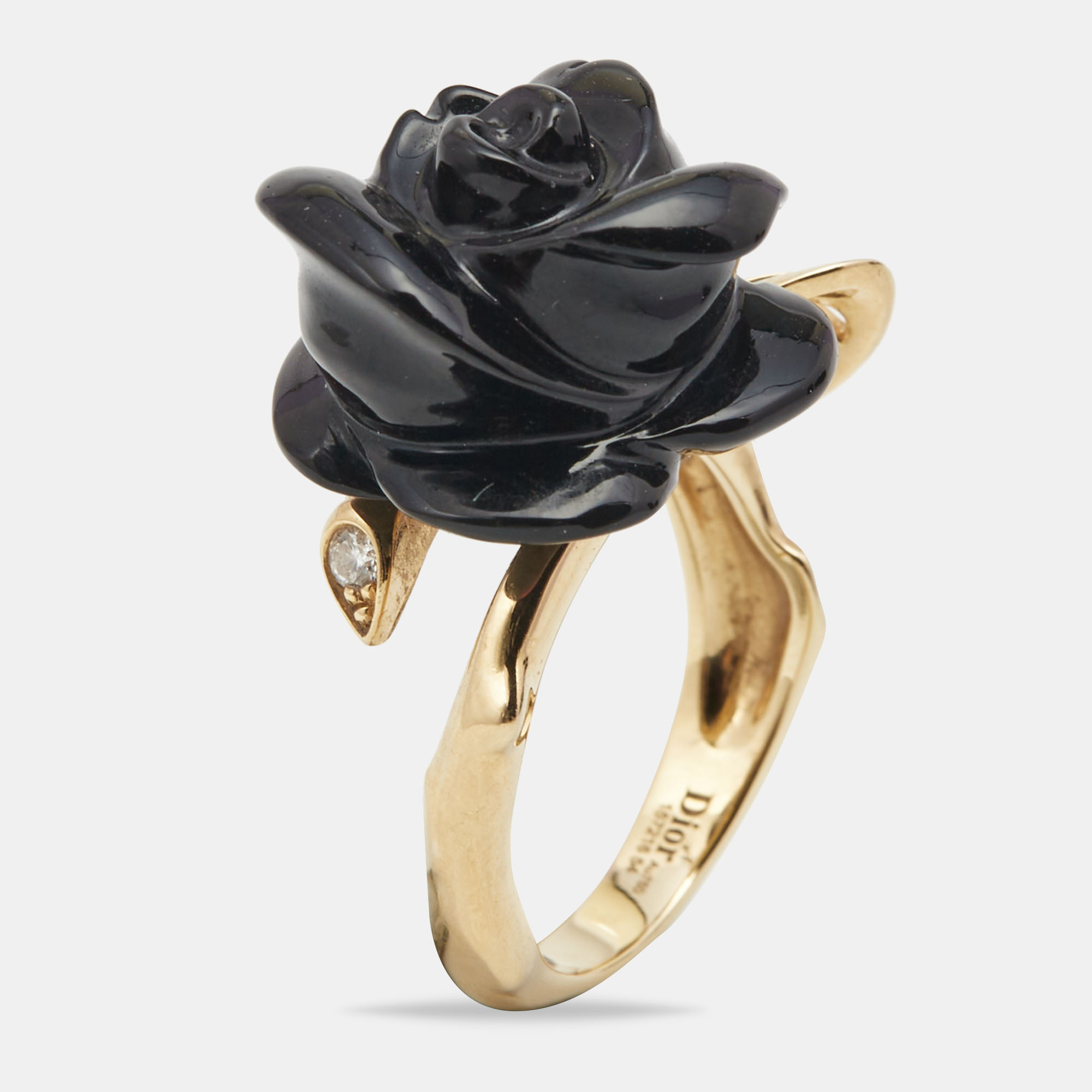 Dior Pré Catelan Onyx Diamond 18k Yellow Gold Ring Size 54