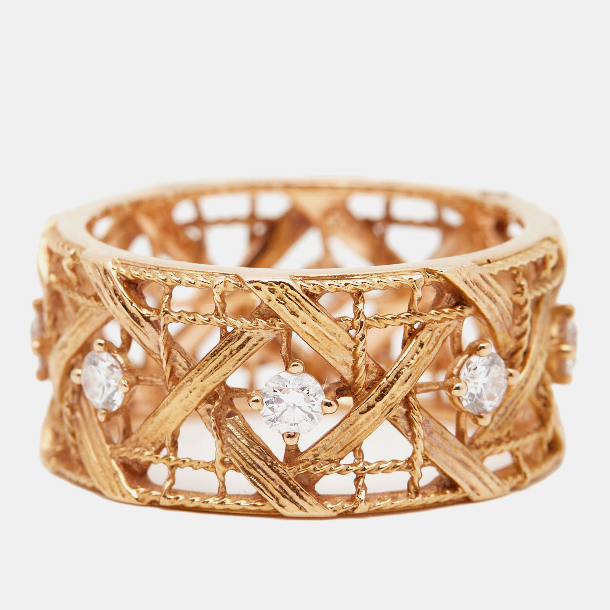 

Dior My Dior Diamond 18k Rose Gold Large Openwork Band Ring Size