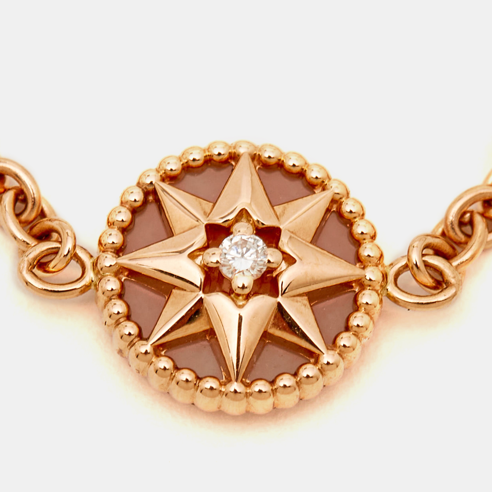 

Dior Rose Des Vents Pink Opal Diamond 18k Rose Gold Chain Link Ring Size
