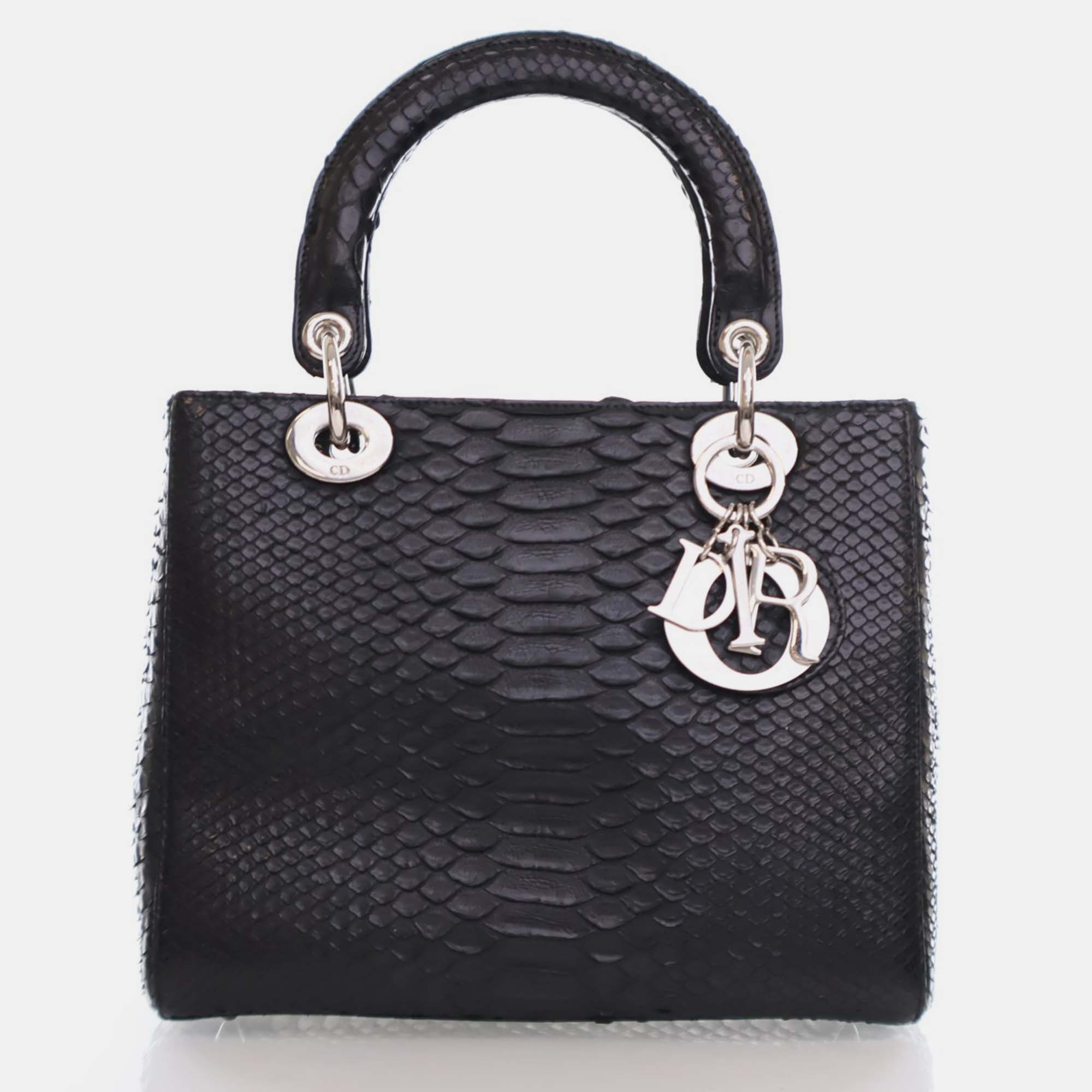 

Dior Black Python Leather  Lady Dior Top Handle Bag