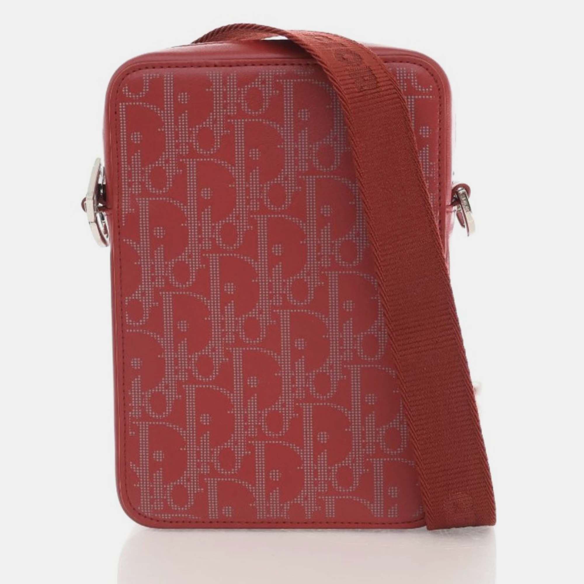 

Dior Red Leather Oblique World Tour Messenger Bag