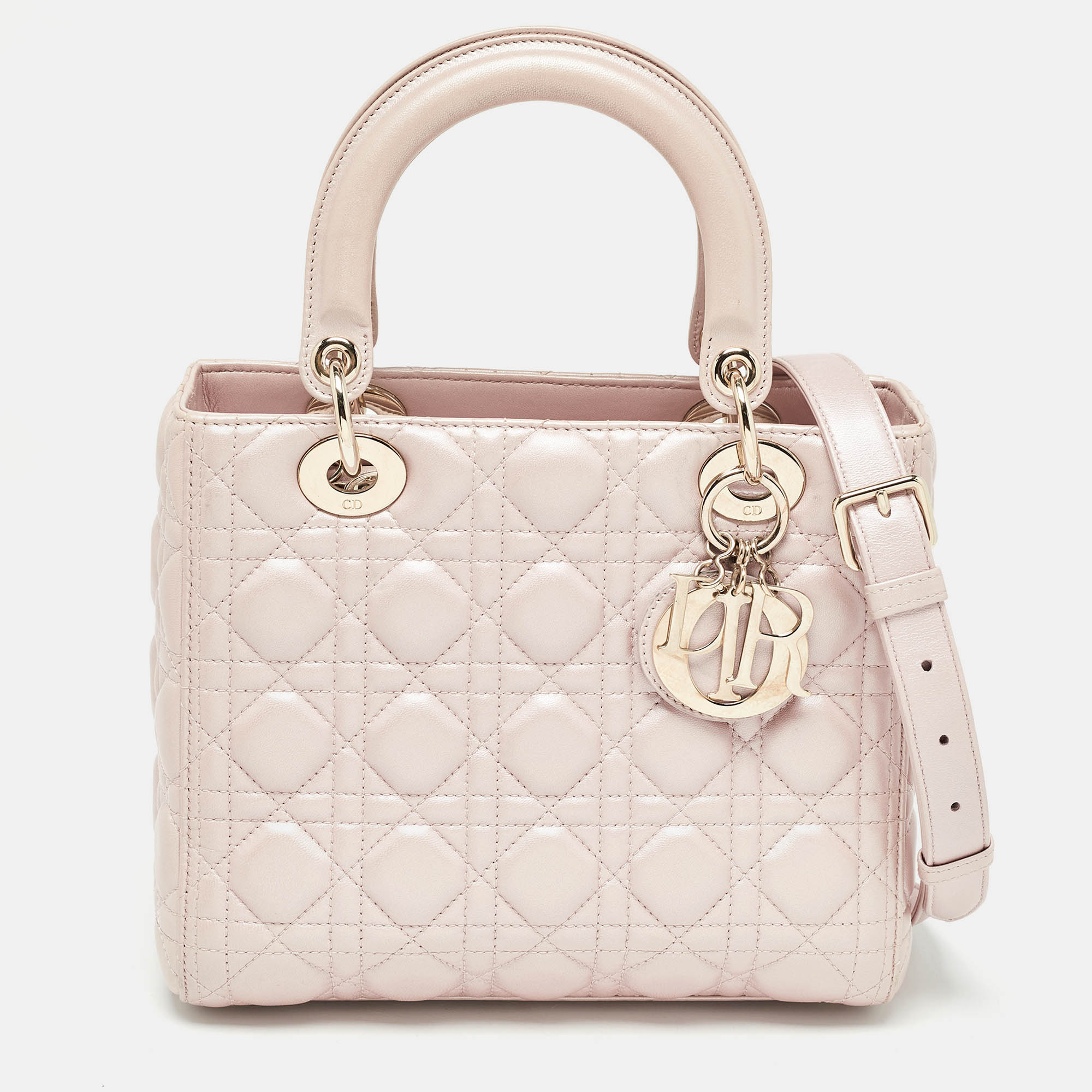 

Dior Light Pink Shimmer Cannage Leather  Lady Dior Tote