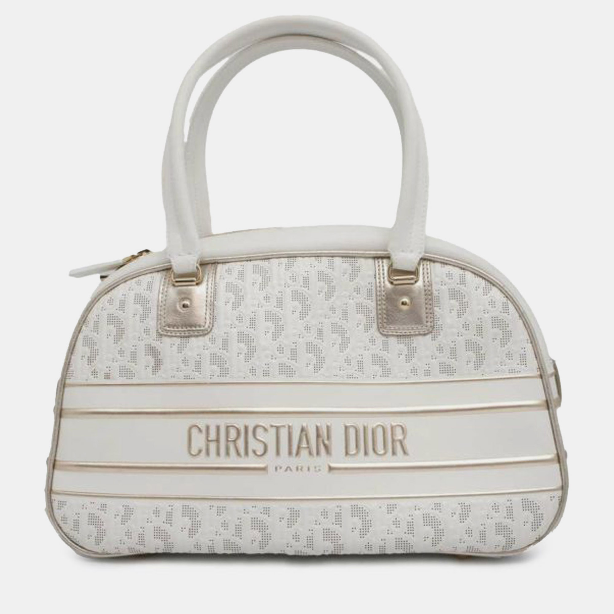 

Dior Medium Perforated Calfskin Vibe Classic Bowling Bag, White