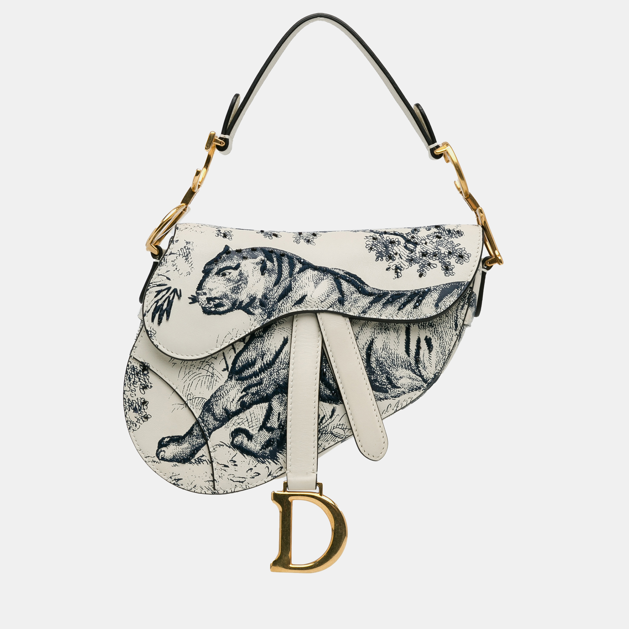 

Dior Mini Calfskin Toile de Jouy Saddle Bag, White