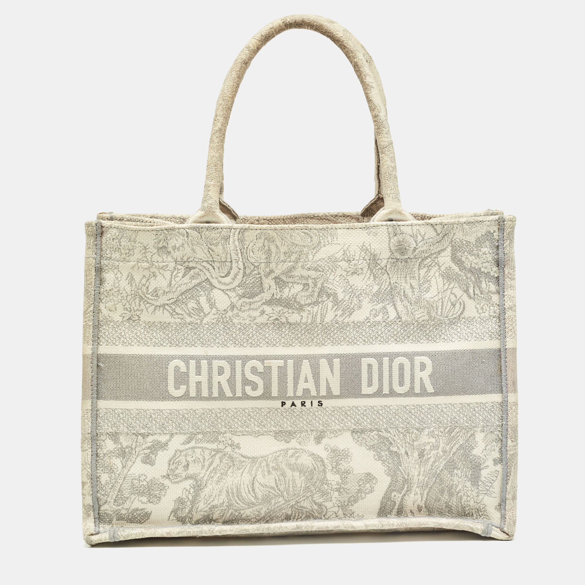 

Dior Grey/White Toile De Jouy Embroidery Canvas  Book Tote