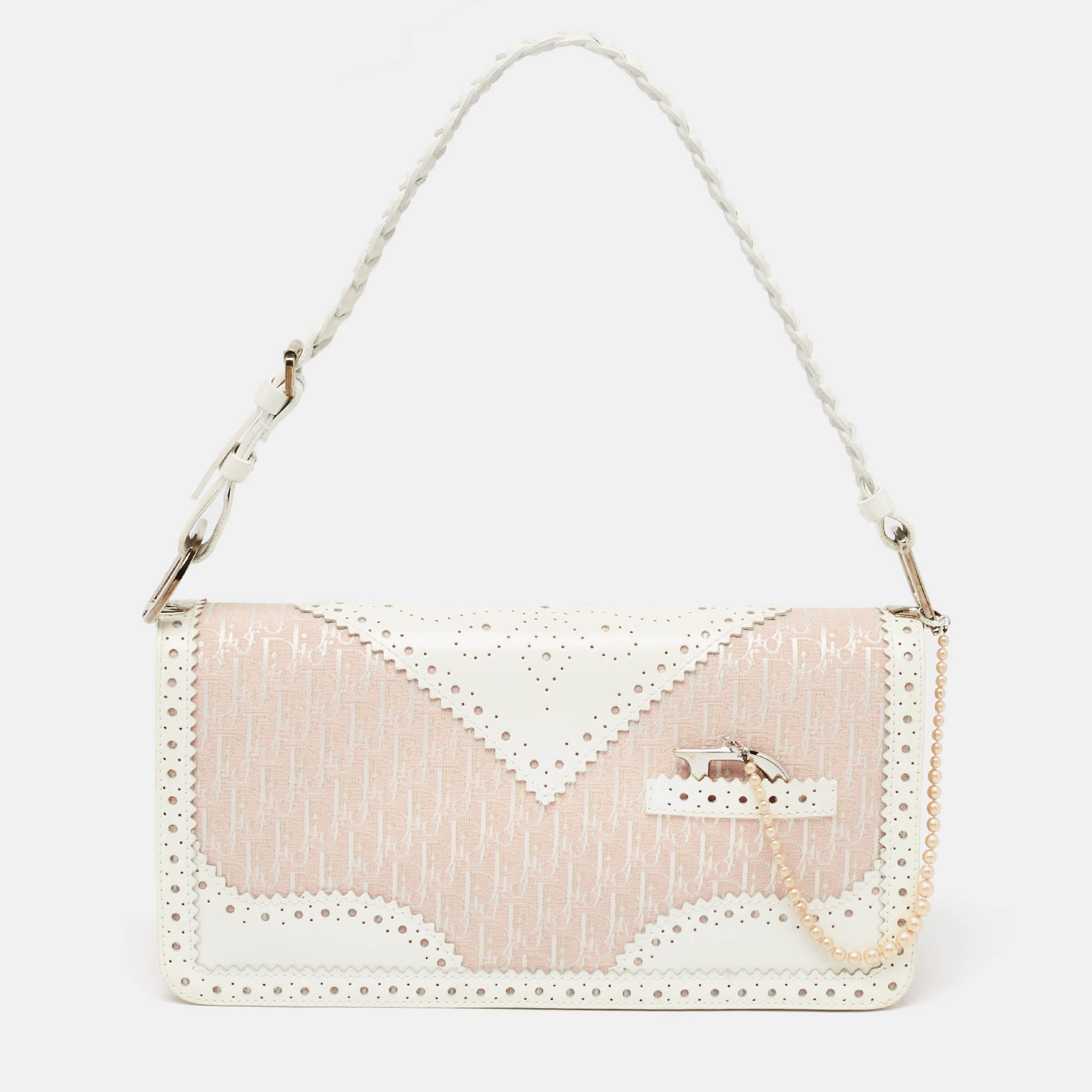 

Dior White/Pink Brogue Leather and Oblique Canvas Dior D’ Trick Bag