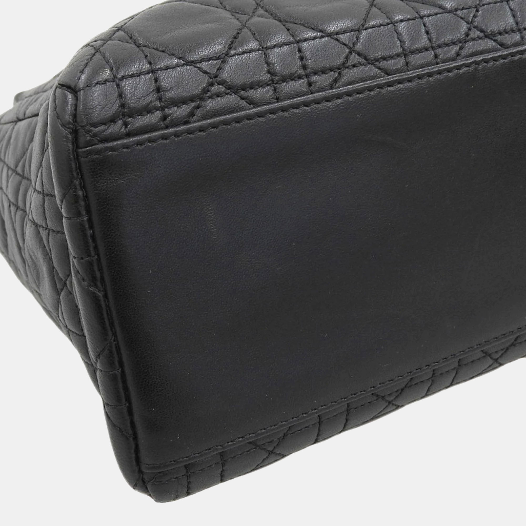Dior Black Leather Medium Lady Dior Top Handle Bags 