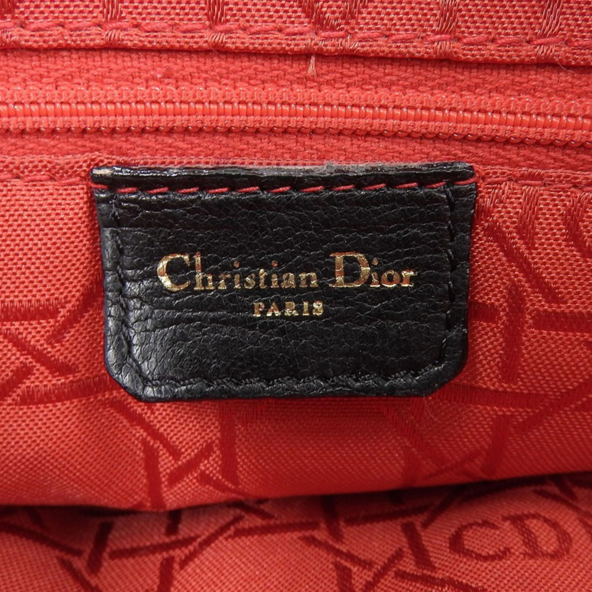 Dior Black Leather Medium Lady Dior Top Handle Bags 